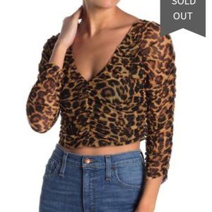 Free press mesh ruched crop top leopard print